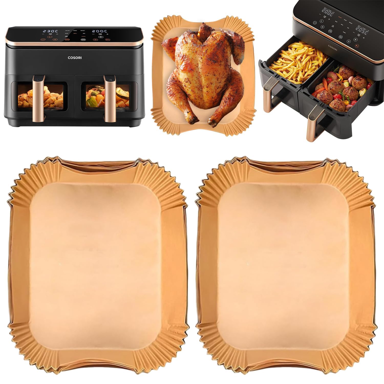 120 Stück Airfryer Backpapier für Heißluftfritteuse Cosori 8,5L,Cookwise 9L, Airfryer Zubehör für COSORI CAF-R901-AEU, Heißluftfritteuses Zubehör für Heißluftfritteuse 2 Kammern Air fryer