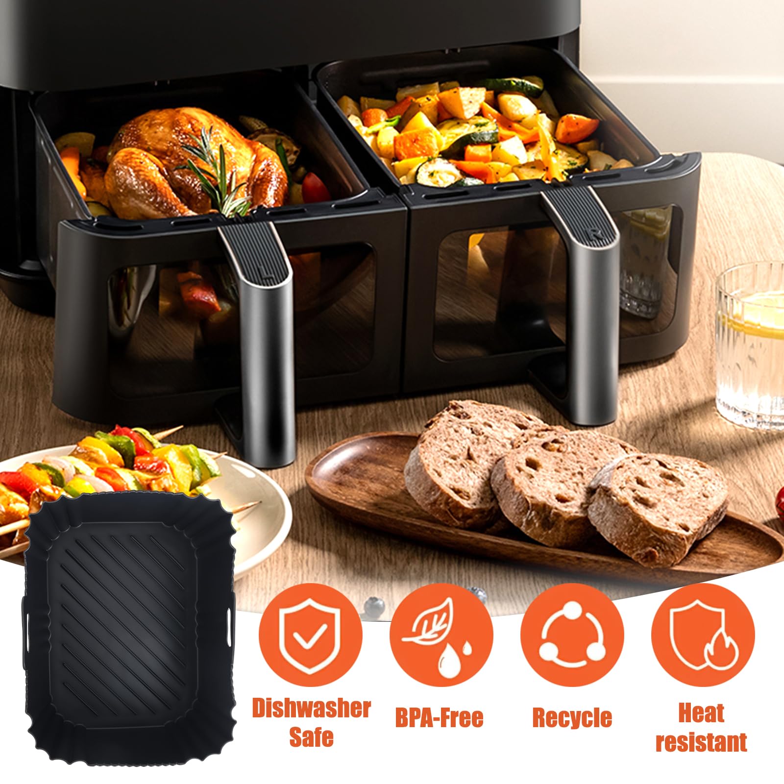 2 Stück Silikonform Heißluftfritteuse für COSORI Heißluftfritteuse 2 Kammern Airfryer, 8-in-1 Dual Zone Air Fryer XXL 8,5 L, Wiederverwendbares Airfryer Zubehör Silikon Einsätze für COSORI CAF-R901-AE